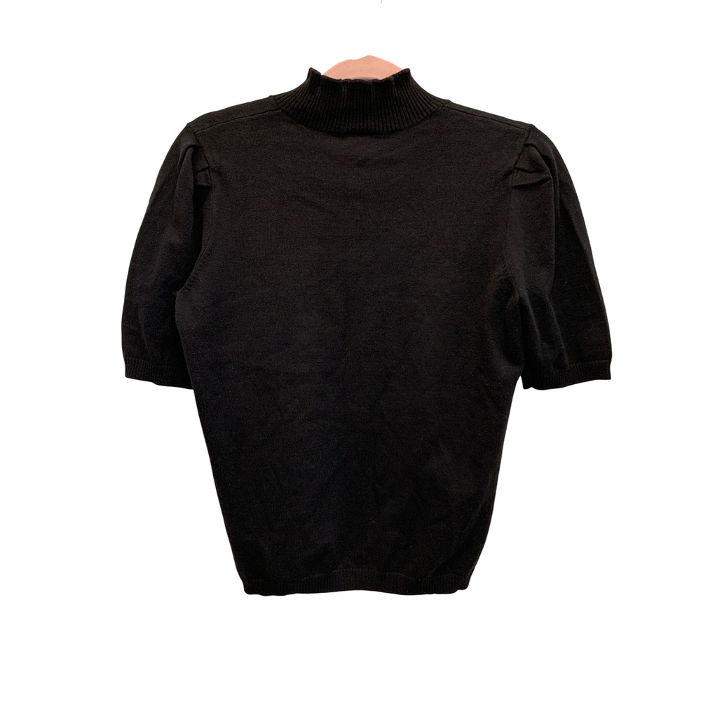 Ann Taylor Factory Womens Medium Black Mock Neck Sweater Top Quiet Luxury